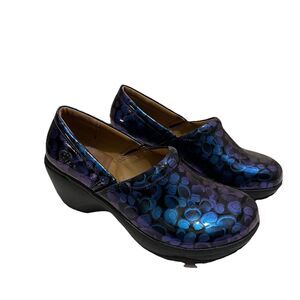 Nurse Mates Pillow Top Bryar Animal Print Blue Dots Nurse Clogs Mules Shoes 9W
